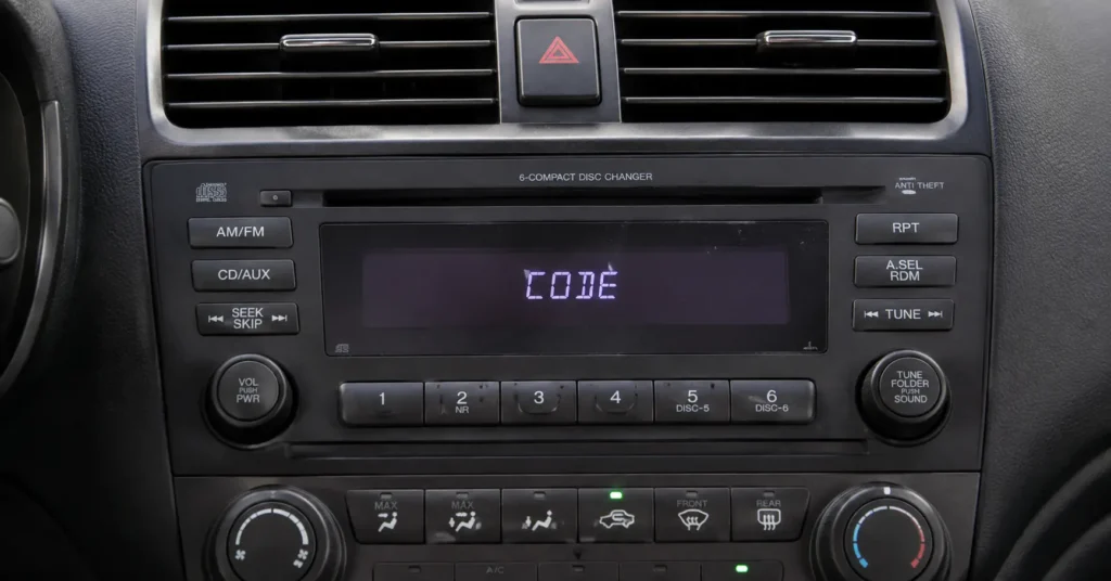 Honda car radio displaying CODE for Honda radio code by VIN